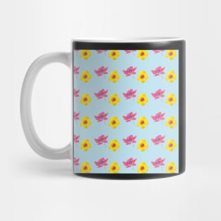 Hibiscus Flower Pattern in Watercolors and a light blue background Mug